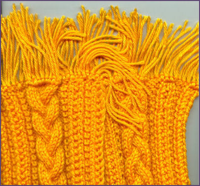 bright yellow scarf with braided cable